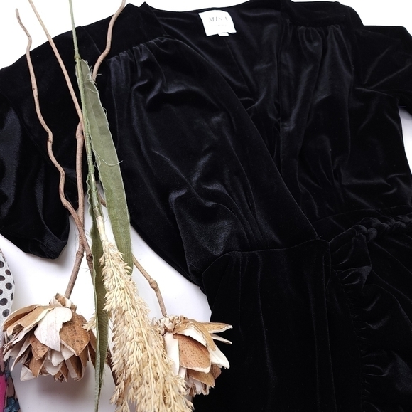 New Misa Los Angeles Black Viscose Velvet Wrap Ruffled Maxi Dress Sz Xs - Picture 5 of 13